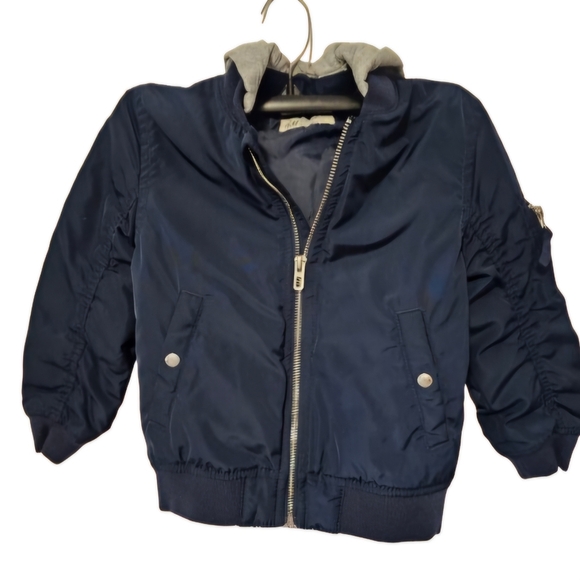 H&M Navy Jacket and Grey Removable Hood Boys Size 2-4 Years - Picture 1 of 11
